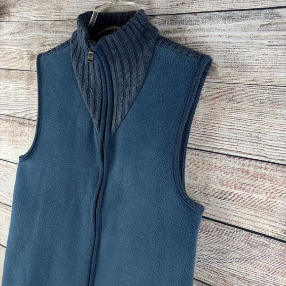 Liz Claiborne Fleece Ribbed Vest Full Zip Mock Neck Cotton Blend Blue Medium - Picture 3 of 11